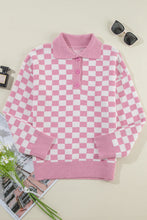 Load image into Gallery viewer, Online Apricot Checkered Buttons Collar V Neck Drop Shoulder Sweater
