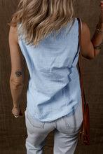 Load image into Gallery viewer, Online Light Blue Denim Collared Sleeveless Shirt
