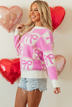 Load image into Gallery viewer, Online Pink Bow Knot Two Tone Checkered Crew Neck Sweater
