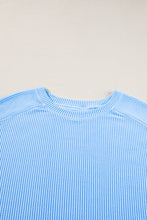 Load image into Gallery viewer, Online Light Blue Plus Size Ribbed Long Sleeve Top and Drawstring Shorts Set

