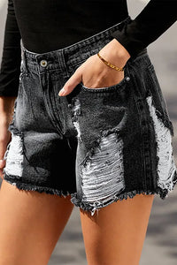 Black Clubhouse High Rise Distressed Denim Shorts