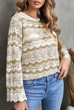 Load image into Gallery viewer, Wavy Stripe Scalloped Edge Pointelle Knit Sweater
