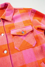 Load image into Gallery viewer, Online Orange Plaid Chest Pockets Button-up Turn Down Collar Jacket
