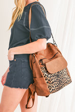 Load image into Gallery viewer, Online Coffee Leopard Patchwork PU Leather Functional Backpack
