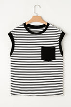 Load image into Gallery viewer, Online Black Stripe Chest Pocket Patch Round Neck Tank Top
