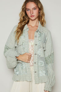 Online POL Eyelet Flower Pearl Detail Lace Patchwork Shirt