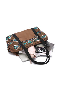 Online Coffee Western Aztec Print PU Leather Large Travel Duffel Bag
