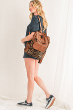 Load image into Gallery viewer, Online Coffee Leopard Patchwork PU Leather Functional Backpack
