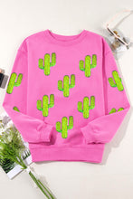 Load image into Gallery viewer, Online Bonbon Sequined Cactus Pattern Crewneck Pullover Sweatshirt
