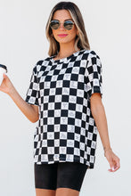 Load image into Gallery viewer, Online Black Western Fashion Checkerboard Print Side Split T Shirt
