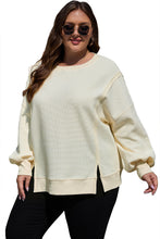 Load image into Gallery viewer, Online White Solid Color Waffle Knit Drop Shoulder Plus Size Sweatshirt
