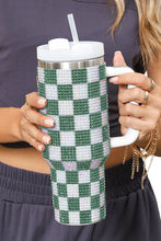 Load image into Gallery viewer, Online Blackish Green Full Rhinestone Checkerboard Handled Tumbler 40oz
