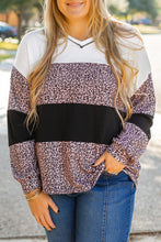 Load image into Gallery viewer, Online Black Leopard Print Colorblock V Neck Long Sleeve Plus Size Top
