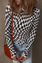 Load image into Gallery viewer, Online Khaki Checkered Pattern Mesh Mock Neck Long Sleeve Top
