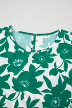 Load image into Gallery viewer, Online Green Floral Printed Ruffled Short Sleeve Round Neck Loose Blouse
