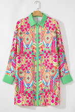 Load image into Gallery viewer, Online Orange Western Geometric Print Cuffed Shift Shirt Dress
