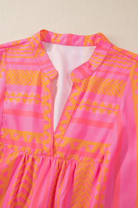 Online Vitality Orange Plus Size Geometric Printed Bell Sleeve Babydoll Blouse