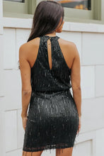 Load image into Gallery viewer, Black Sequined Fringed Mini Dress
