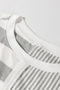 Online Gray Stripe Mixed Print Short Sleeve Top and Pocketed Shorts Set