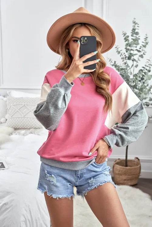 Rose Colorblock Pullover Sweatshirt