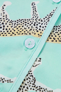 Online Green Leopard Satin Ruffle Pajama Short Set