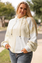 Load image into Gallery viewer, Online Beige Textured Patchwork Exposed Seam Plus Size Hoodie
