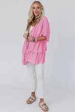 Load image into Gallery viewer, Pink Ruffled Trim Half Sleeve Open Front Kimono
