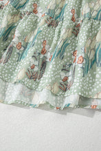 Load image into Gallery viewer, Online Gray Floral Knotted Strap Smocked Tiered Ruffle Mini Dress
