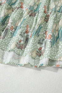 Online Gray Floral Knotted Strap Smocked Tiered Ruffle Mini Dress