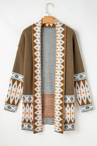 Online Orange Printed Aztec Print Open Front Knitted Cardigan