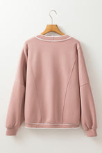 Load image into Gallery viewer, Pink Stripe Contrast Trim V Neck Buttoned Front Pocketed Knit Cardigan
