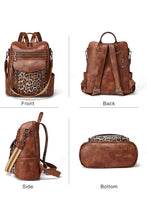 Load image into Gallery viewer, Online Coffee Leopard Patchwork PU Leather Functional Backpack
