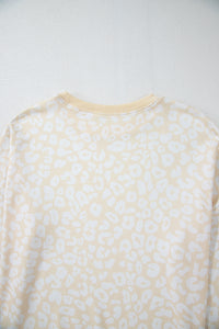 White Cheetah Print Two Piece Loose Fit Cozy Loungewear