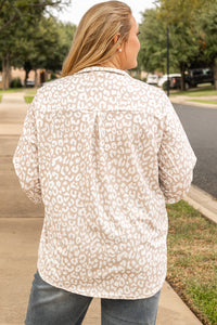 Online Apricot Leopard Tab Sleeve V Neck Plus Size Top