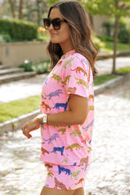 Load image into Gallery viewer, Online Pink Flower Print Short Sleeve High Waist Two Piece Shorts Set
