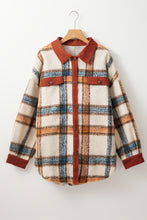 Load image into Gallery viewer, Online Brown Stripe Plus Size Plaid Print Collared Buttoned Jacket

