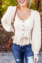 Load image into Gallery viewer, Puff Sleeve Peplum Top with Belt
