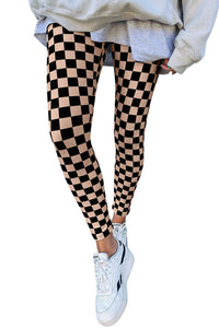 Online Khaki Checkered Pattern High Waist Skinny Leggings