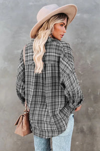 Gray Relaxed Fit Plaid Button Shirt