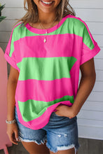 Load image into Gallery viewer, Online Green Colorblock Rounded Hem Loose T Shirt
