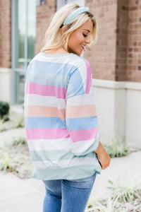 Multicolor Striped Colorblock Long Sleeve Pullover Sweatshirt