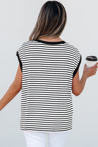 Online Black Stripe Chest Pocket Patch Round Neck Tank Top