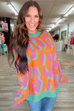 Load image into Gallery viewer, Online Orange Leopard Colorblock Ribbed Edge Sweater
