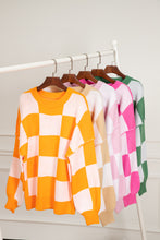 Load image into Gallery viewer, Online Rose Checkered Bishop Sleeve Sweater
