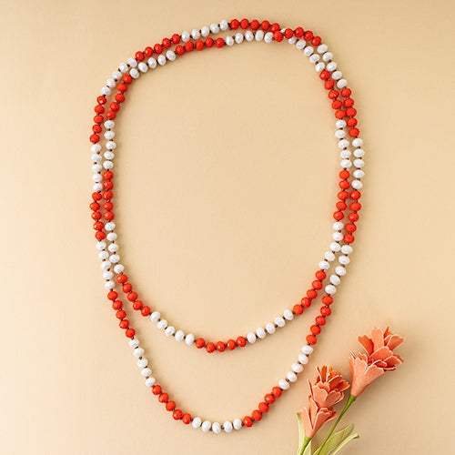 New Crystal Beaded Necklace- orange white