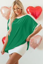 Load image into Gallery viewer, Online Rose Red Oversized Color Block Boat Neck Tunic Blouse
