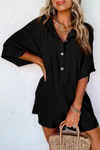 Load image into Gallery viewer, Black Half Button Collared Loose Romper
