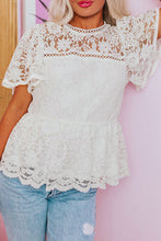 Load image into Gallery viewer, Online White Short Sleeve Scalloped Floral Lace Peplum Blouse
