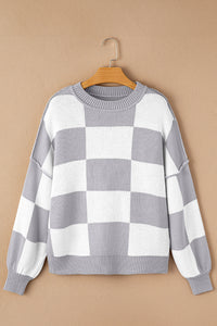 Online Rose Checkered Bishop Sleeve Sweater