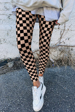 Load image into Gallery viewer, Online Khaki Checkered Pattern High Waist Skinny Leggings
